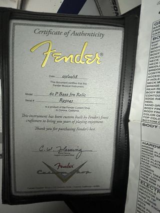 Fender Precision Custom Shop 1962 PBass Fiesta Red