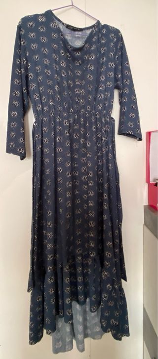 Vestido Zara Largo XL Azul Blanco