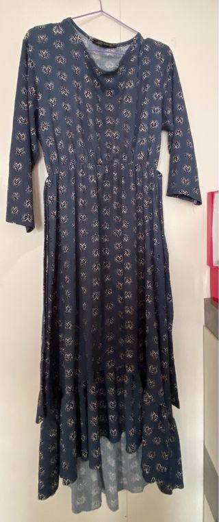Vestido Zara Largo XL Azul Blanco