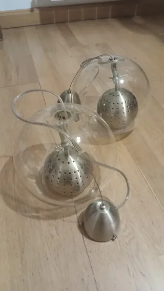 Lámpara de techo colgante cristal y metal. 2 unida