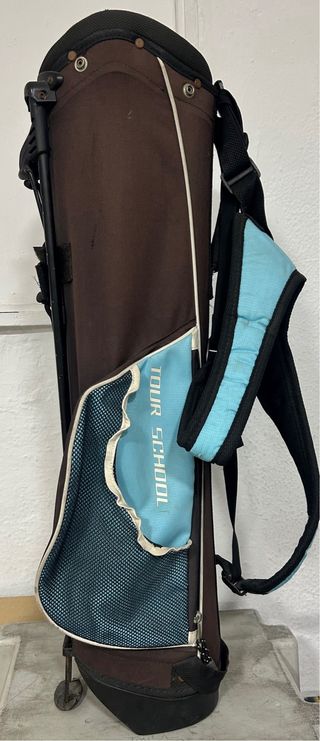 Bolsa de golf infantil azul y marrón y putter