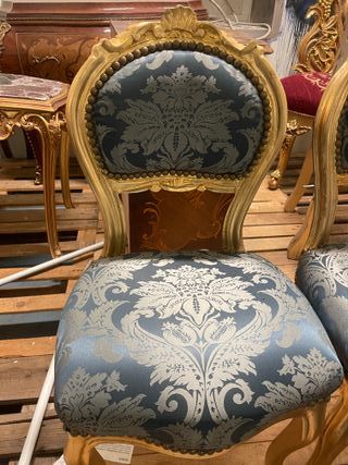 Poltroncina barocca tessuto blu e oro