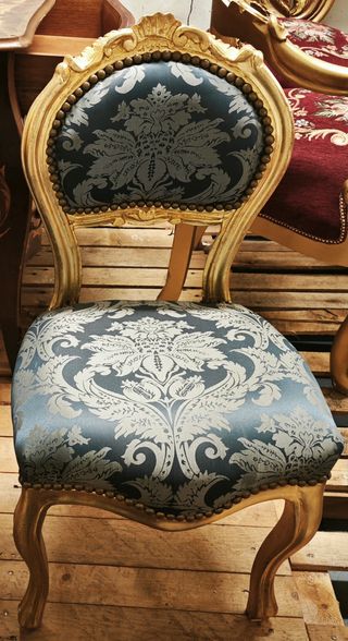 Poltroncina barocca tessuto blu e oro