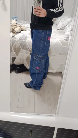 Pantalón vaquero ancho cargo azul