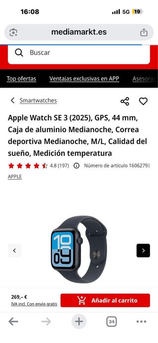 Apple Watch SE 3 2025 44mm Negro Espacial