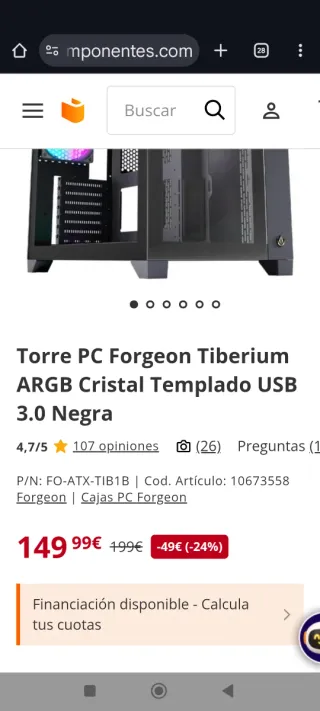Caja pc Torre PC Forgeon Tiberium ARGB Cristal Tem