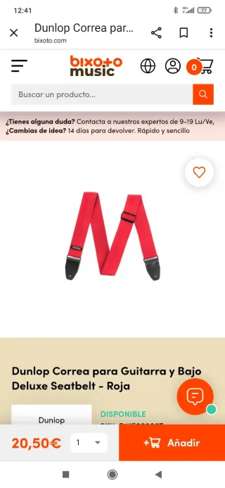 Correa Dunlop Roja para Guitarra/Bajo
