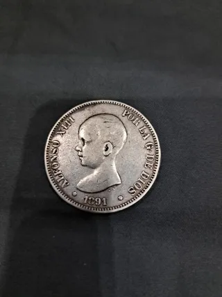 5 Pesetas Plata Alfonso XIII 1891