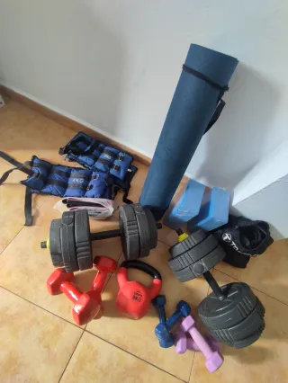 Lote de Pesas y Accesorios Fitness