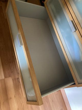 Cómoda 6 cajones madera y cristal