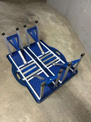 Mesa Plegable Camping con Bancos Azul