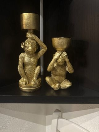 Coppia porta candele scimmia oro