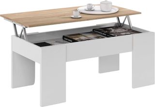 Mesa de centro elevable madera y blanca