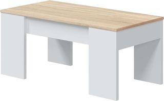 Mesa de centro elevable madera y blanca