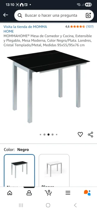 Mesa Comedor Cocina Extensible Cristal Negro