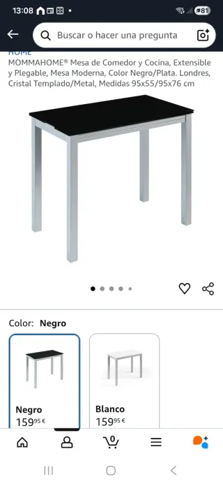 Mesa Comedor Cocina Extensible Cristal Negro