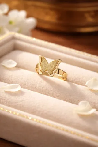 Anillo Acero Mariposa Dorado