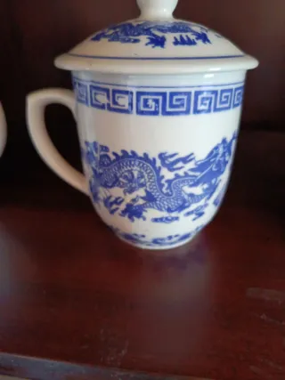 5 Tazas Porcelana China Jingdezhen Dragón Azul