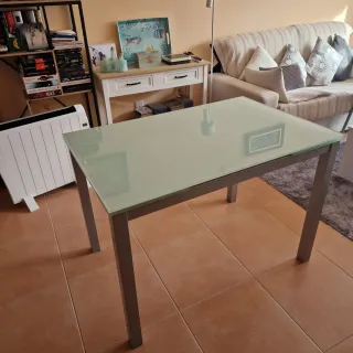 Mesa comedor extensible cristal y metal