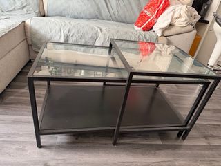 Mesa de centro cristal y metal