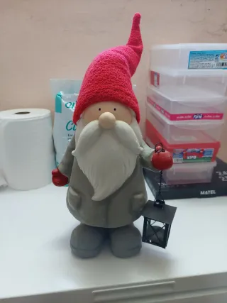 Figura Gnomo Cerámica con Farolillo Metal