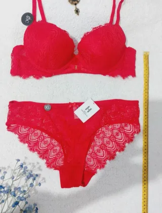 Conjunto Lencería Encaje Rojo 100C