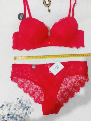 Conjunto Lencería Encaje Rojo 100C