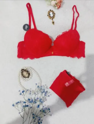 Conjunto Lencería Encaje Rojo 100C