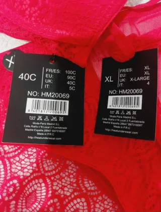 Conjunto Lencería Encaje Rojo 100C