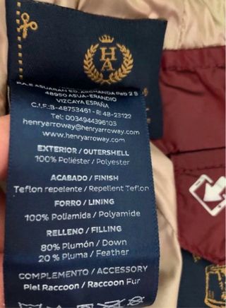 Plumífero Henry Arroway Vino Talla M