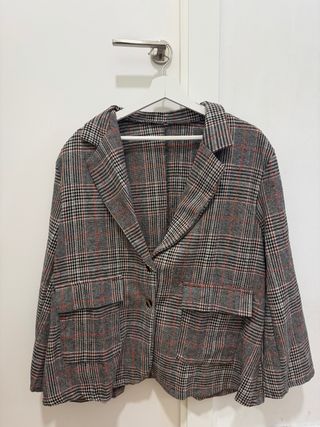 Americana cuadros mujer gris