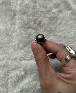 Anillo Obsidiana Dorada Plata Ajustable