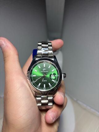 RICHEGO Reloj Elegante Verde Plata Nuevo