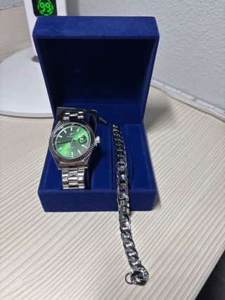RICHEGO Reloj Elegante Verde Plata Nuevo