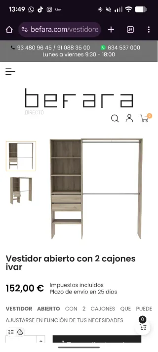 Guardaroba aperto in legno e metallo con due cassetti