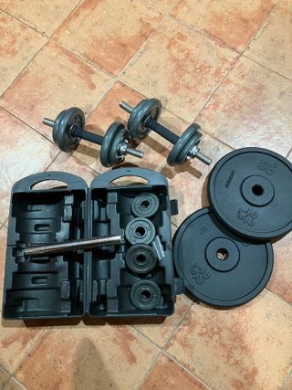 Mancuernas convertibles en barra y discos