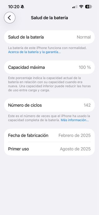 iPhone 16 blanco mate Salud batería:100%