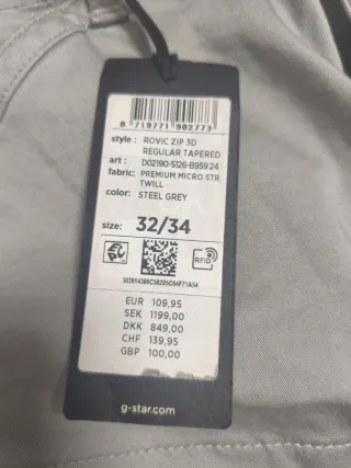 Pantalón G-Star gris nuevo con etiqueta