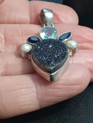 Colgante Plata Ley mossanita ,zafiro topacio