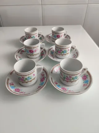 Juego 6 Tazas Café Porcelana Flores
