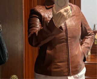 Cazadora Cuero Mujer Marrón Talla M