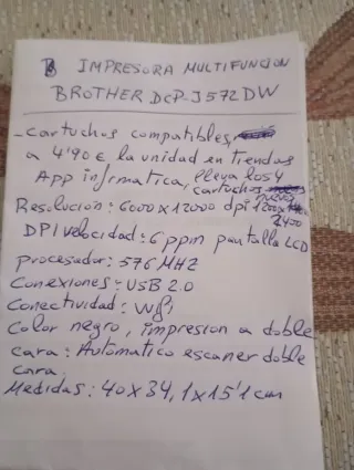 Impresora Brother DCP-J572DW + los 4 cartuchos