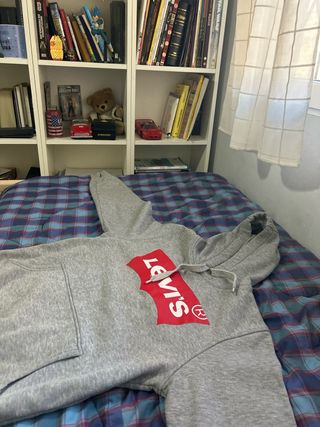 Sudadera Levi’s gris con capucha y logo rojo