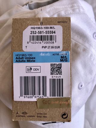 Gorra Jordan Club Cap Blanca Talla M/L ajustable