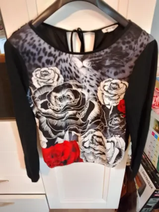Maglia con stampa floreale e leopardata tg S