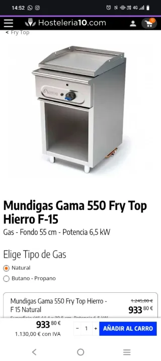 Plancha de gas hostelería - Nueva