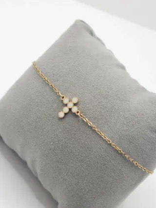 Pulsera Cruz Dorada con Piedras Blancas