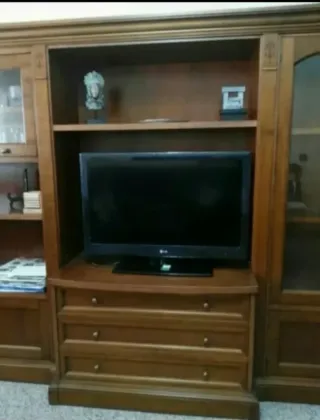 Mueble de madera maciza salón, vitrina y módulo TV