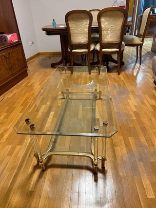 Mesa de centro cristal y metal dorado