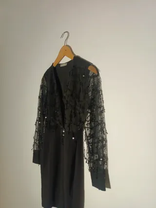 Vestido Negro Vintage Cuello en V Fiesta Talla S